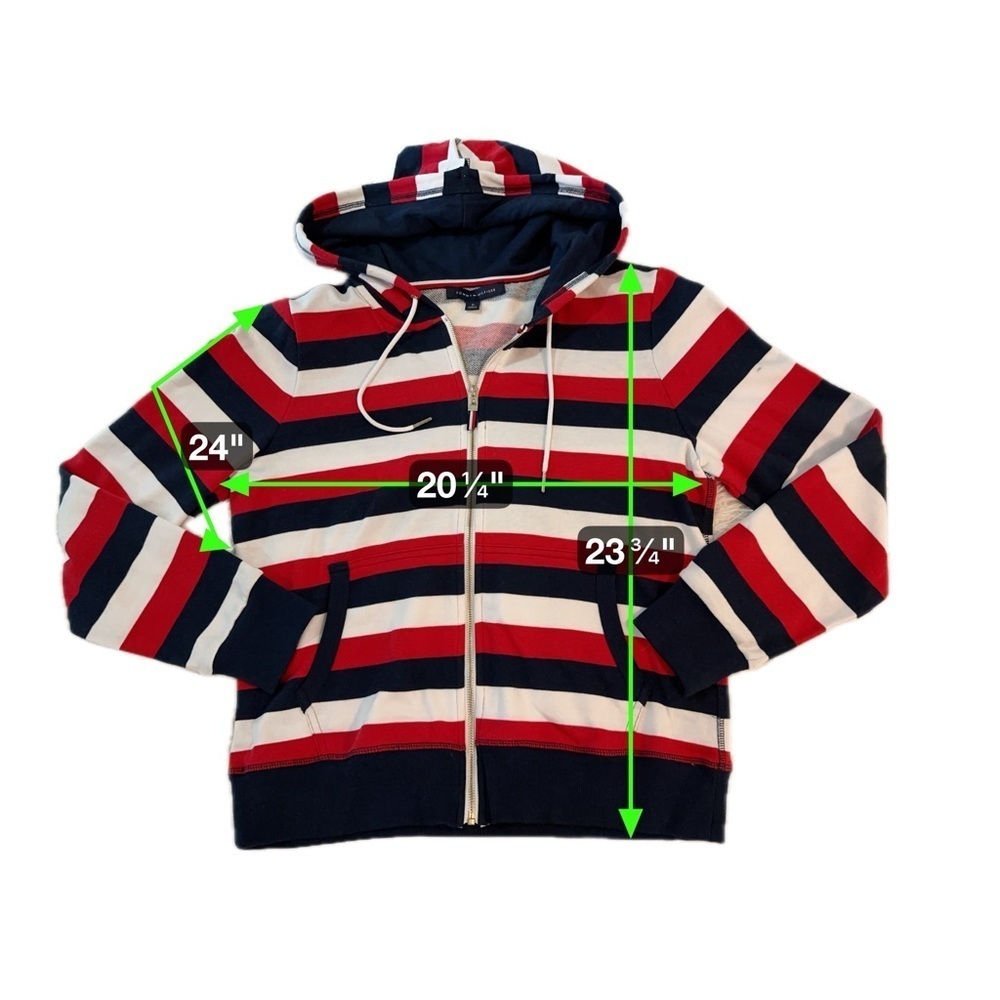 Tommy Hilfiger Red White Blue Stripe Zip Hoodie Classic Preppy Size Medium - Picture 13 of 16